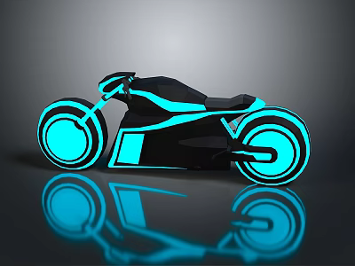 Sleek Futuristic Black Motorcycle With Blue Glowing Neon Lines And Reflection Design 3d model