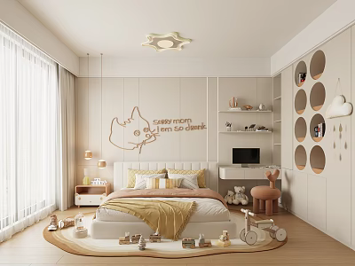 Cozy Kids Room Interior With Cat Pattern Star Shaped Light Toys And Stuffed Toy 3d model
