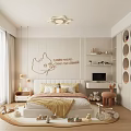 Cozy Kids Room Interior With Cat Pattern Star Shaped Light Toys And Stuffed Toy