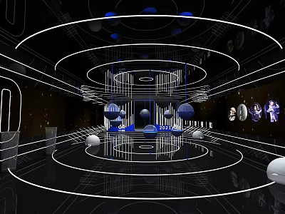 Futuristic Interior Design With Circular Structures Neon Lines And Sphere Decorations 3d model
