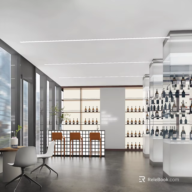 High End Modern Liquor Store With Glass Display Cabinets Bar Counter And Wine Racks 3d model 