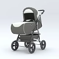 Stylish Grey And White Baby Stroller With Four Wheels Canopy And Storage Basket