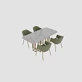 White Rectangular Dining Table Set With Light Green Chairs And Golden Metal Legs 3d model