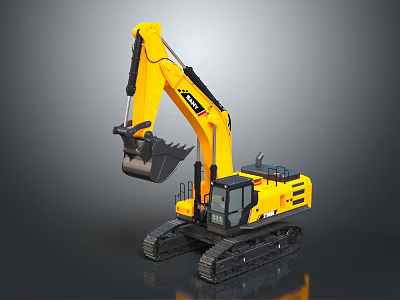 Yellow Heavy Duty Tracked Excavator With Front Bucket And Mechanical Arm 3d model