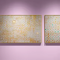Vibrant Abstract Paintings With Various Styles And Floral Elements On Purple Wall