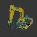 Yellow Construction Excavator 3D Model With Mechanical Arm Bucket And Operator Cabin