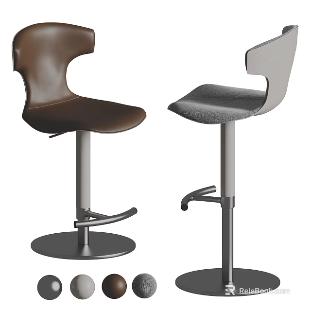 Modern Adjustable Bar Stools With Brown And Gray Leather Seats And Metal Frames 3d model 