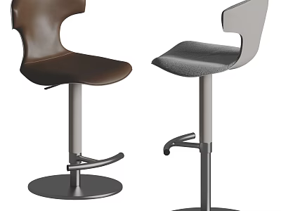 Modern Adjustable Bar Stools With Brown And Gray Leather Seats And Metal Frames 3d model