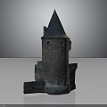 Medieval Stone Tower Structure With Pointed Roof Small Windows And Ancient Stone Walls 3d model