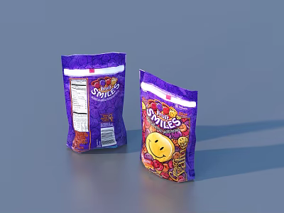 Purple Packaged SMILES Snacks Featuring Smiley Face Design And Colorful Graphics 3d model