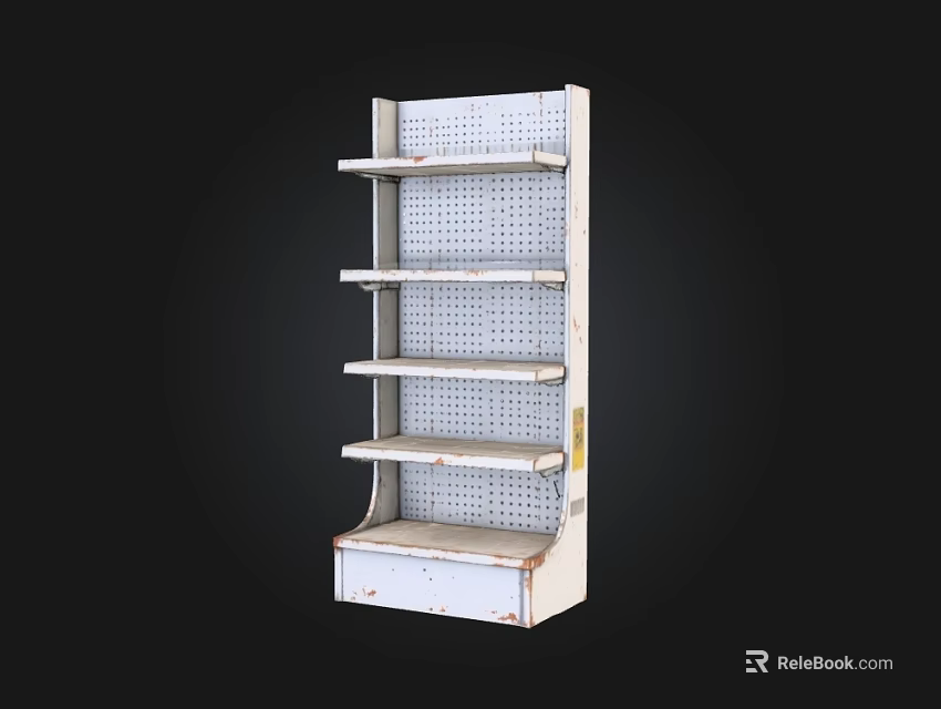 White Perforated Metal Storage Shelf With Multiple Tiers And Bottom Storage Compartment 3d model 