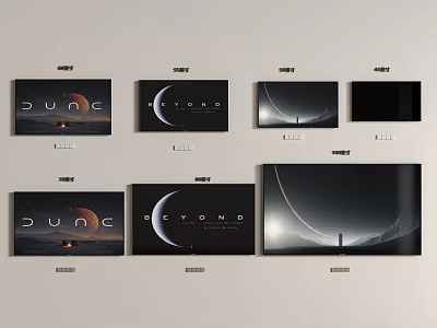 Multiple Television Screens Display Dune And Beyond Scenic Visual Content 3d model