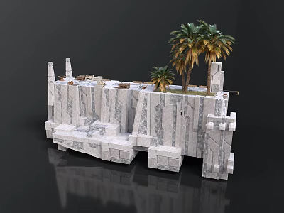 Stone Architecture Structure With Tall Columns And Palm Trees On Platform 3d model