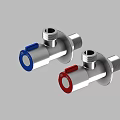 Two Chrome Water Valves With Red And Blue Handles For Plumbing Fixtures
