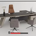 Modern Office Desk With Table Lamp Computer Monitor Brown Chair And Patterned Seats