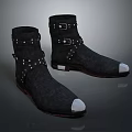 Black Ankle Boots With Studs Buckles And White Toe Caps Design 3d model