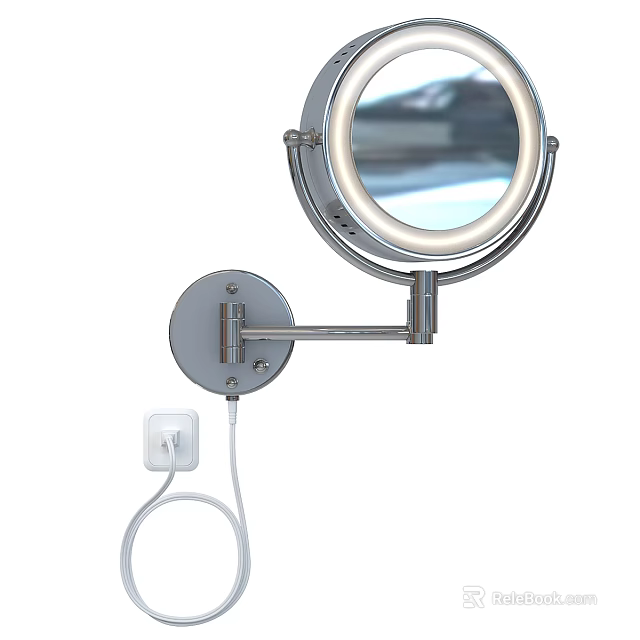 Wall Mounted Illuminated Vanity Mirror With Adjustable Arm And Power Cord 3d model 