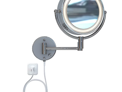Wall Mounted Illuminated Vanity Mirror With Adjustable Arm And Power Cord 3d model