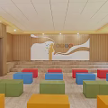 Kindergarten Music Classroom With Colorful Stools Music Stand And Wall Decorations