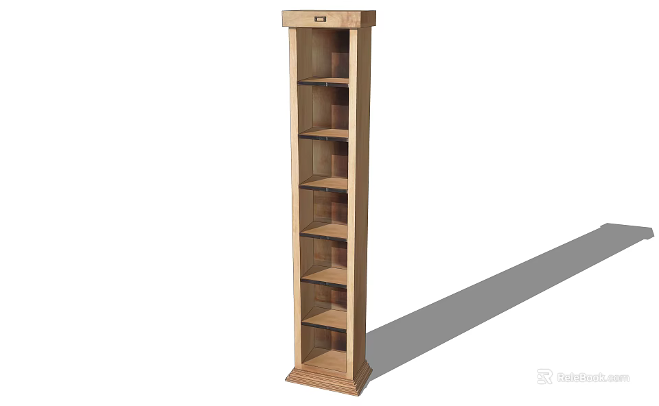 Tall Narrow Wooden Bookcase With Open Shelves Simple Modern Storage Design 3d model 