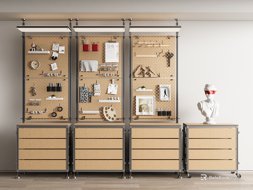 Organizational Shelving Unit With Pegboard Drawers Small Items Storage And Mannequin Head 3d model 