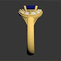 Gold Ring With Blue Gemstone And White Stones For Daily Accessories