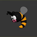 Cute 3D Flying Bee with Black Yellow Striped Body Big Eyes Pink Mouth Translucent Wings