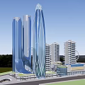Modern Mixed Use Commercial Complex With High Rise Towers And Retail Spaces