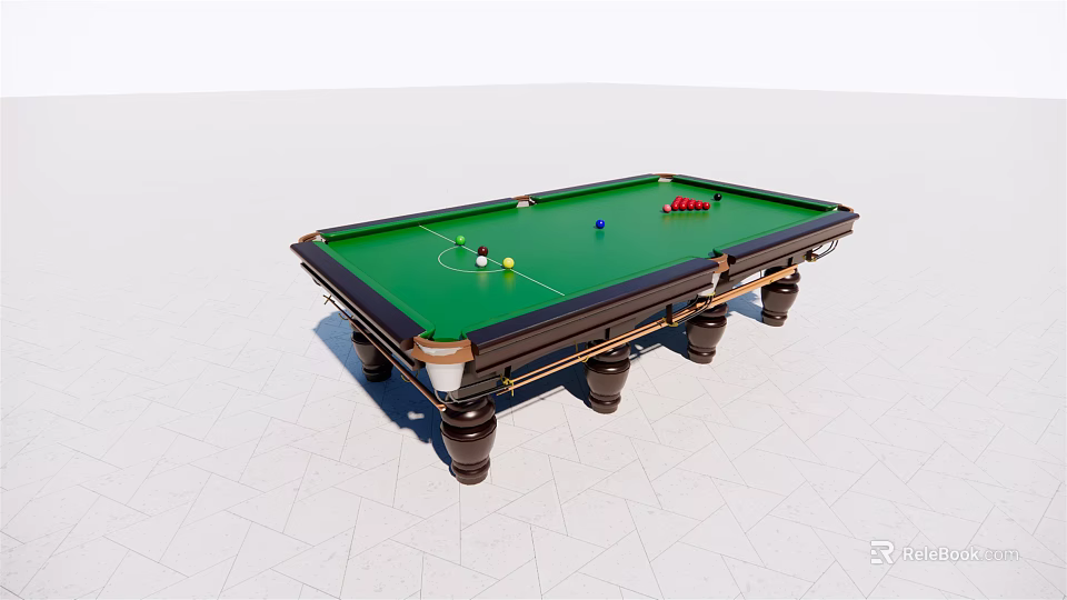 Sturdy Billiard Table Sports Equipment With Green Felt Surface And Colored Billiard Balls 3d model 