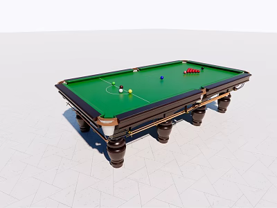 Sturdy Billiard Table Sports Equipment With Green Felt Surface And Colored Billiard Balls 3d model
