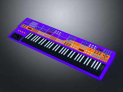 Stylish Purple Orange Computer Keyboard With Black White Keys And Control Buttons 3d model