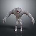 White Fur Mythical Creature Character With Muscular Body Sharp Teeth And Fierce Expression