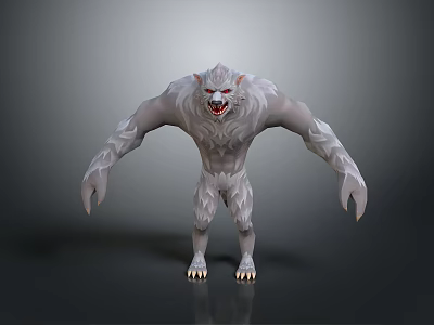 White Fur Mythical Creature Character With Muscular Body Sharp Teeth And Fierce Expression 3d model