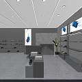 Modern Shoe Store Interior With Glass Facade White Blue Decor Shelves And Bright Lighting