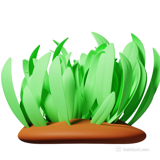 Green Leafy Plants with Long Broad Leaves Growing in Brown Soil Base 3d model 