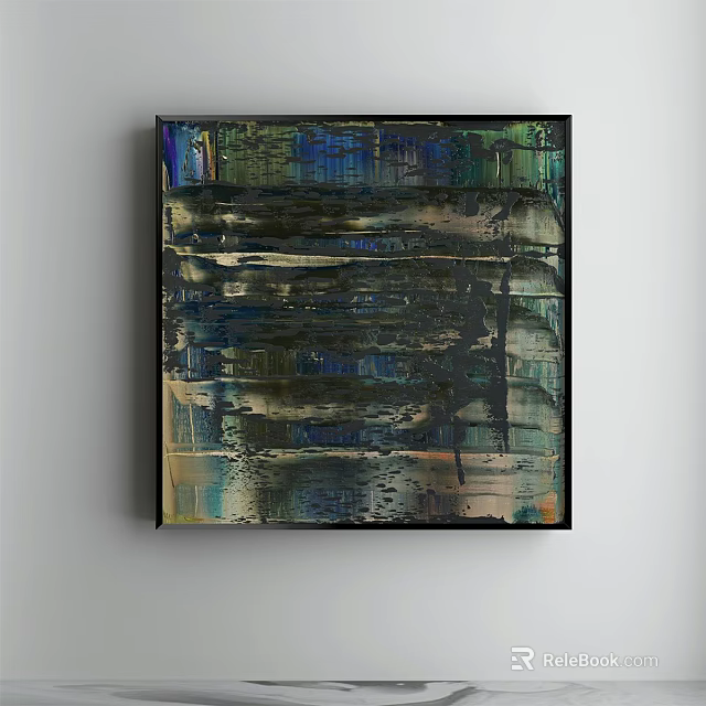 Abstract Painting With Layered Brushstrokes Blue Green Tones And Black Accents 3d model 