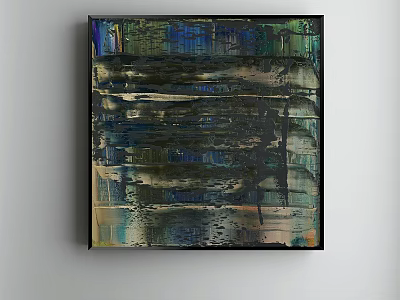 Abstract Painting With Layered Brushstrokes Blue Green Tones And Black Accents 3d model