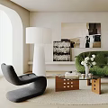 Modern Living Room Interior With Green Sofa Bookshelf Floor Lamp Coffee Table And Rug