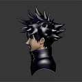 Anime Character 3D Head Model With Spiky Black Hair High Collar And Golden Button