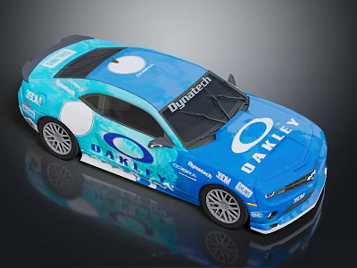 Blue Race Car With Oakley Daypatch HART Logos And Custom Livery Design 3d model