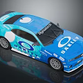 Blue Race Car With Oakley Daypatch HART Logos And Custom Livery Design