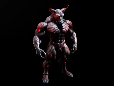 Game Movie Character With Bull Head Muscular Body And Red Glowing Veins 3d model