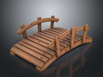 Handcrafted Rustic Wooden Bridge With Arch Design Curved Railings And Plank Surface 3d model
