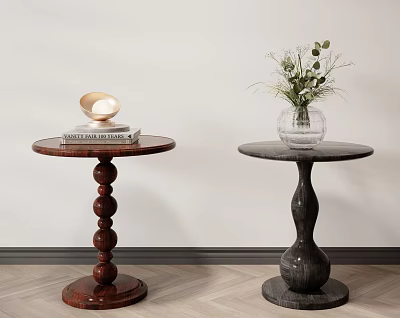 Stylish Side Tables With Decorative Vase Books And Shell On Unique Base Design 3d model