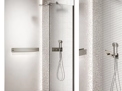 Modern Bathroom Interior Design With Glass Shower Partition Tiled Walls And Showerhead 3d model