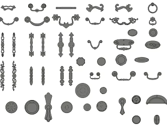 European style handle classical door handle drawer handle component 3d model