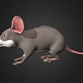 3D Rendered Mouse With Gray Body Large Pink Ears White Belly Whiskers And Black Background