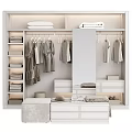 Modern White Wardrobe Interior Design With Hanging Clothes Folded Towels Shelves And Mirror