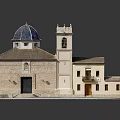 Detailed Traditional Building Model With Blue Dome Roof Tower Windows And Door