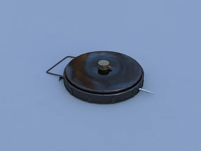 Black Circular Explosive Weapon With Golden Knob Metal Ring And Spike 3d model